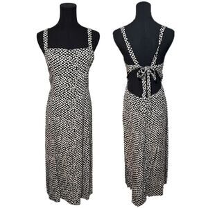 LPA Square Neck Midi Dress Tie Closure Open Back Sleeveless Patterned Medium